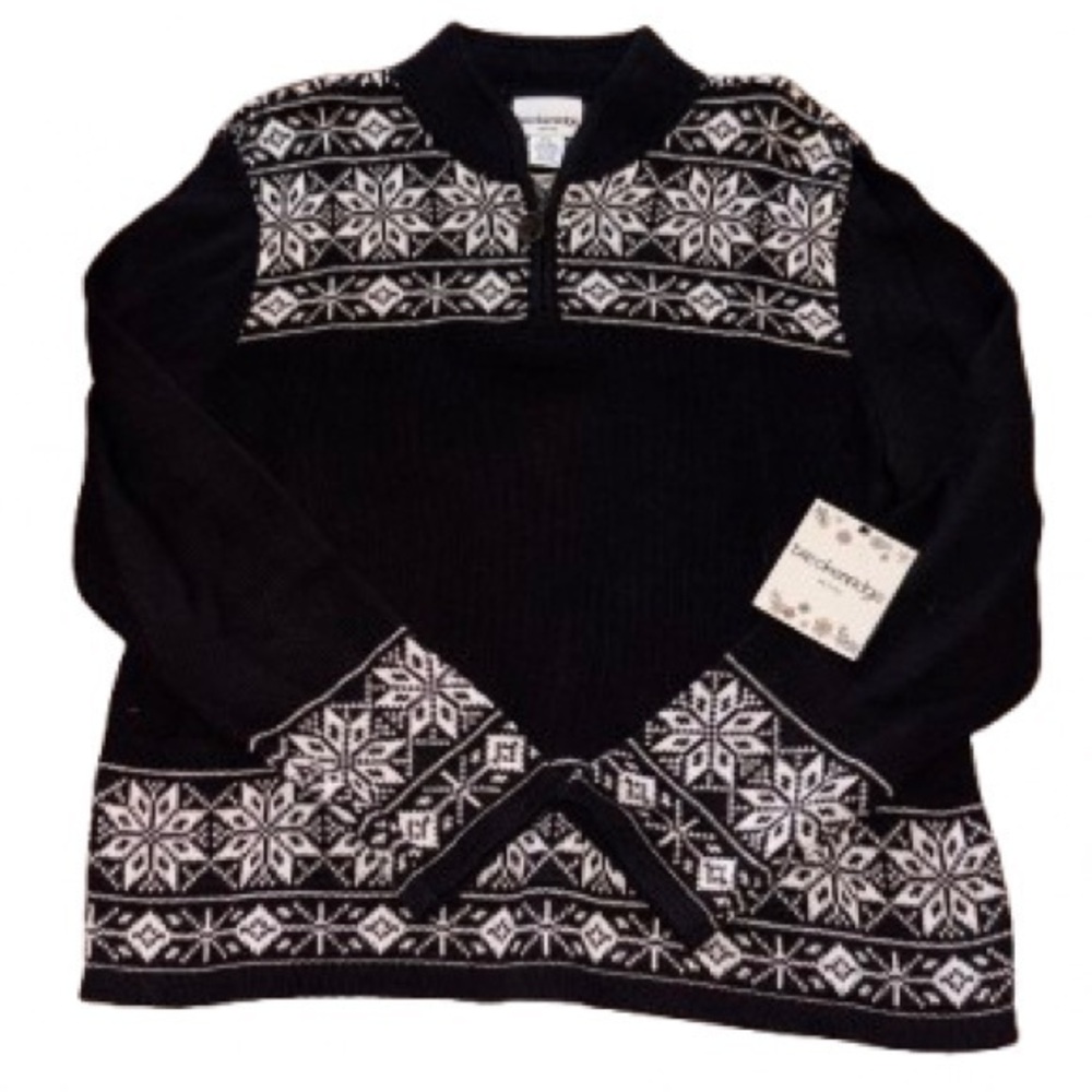 Breckenridge Holiday traditions Black and White zip up Sweater NWT size PXL